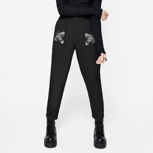 Disturbia Vigil Embroidered Tapered Trousers Moth Embroidered